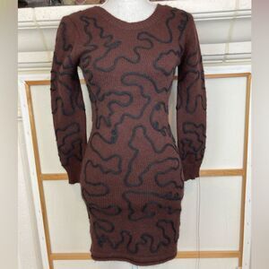 Opening Ceremony 80s Silkouette Re- Edition Brown Knit Dress w/Black Applique